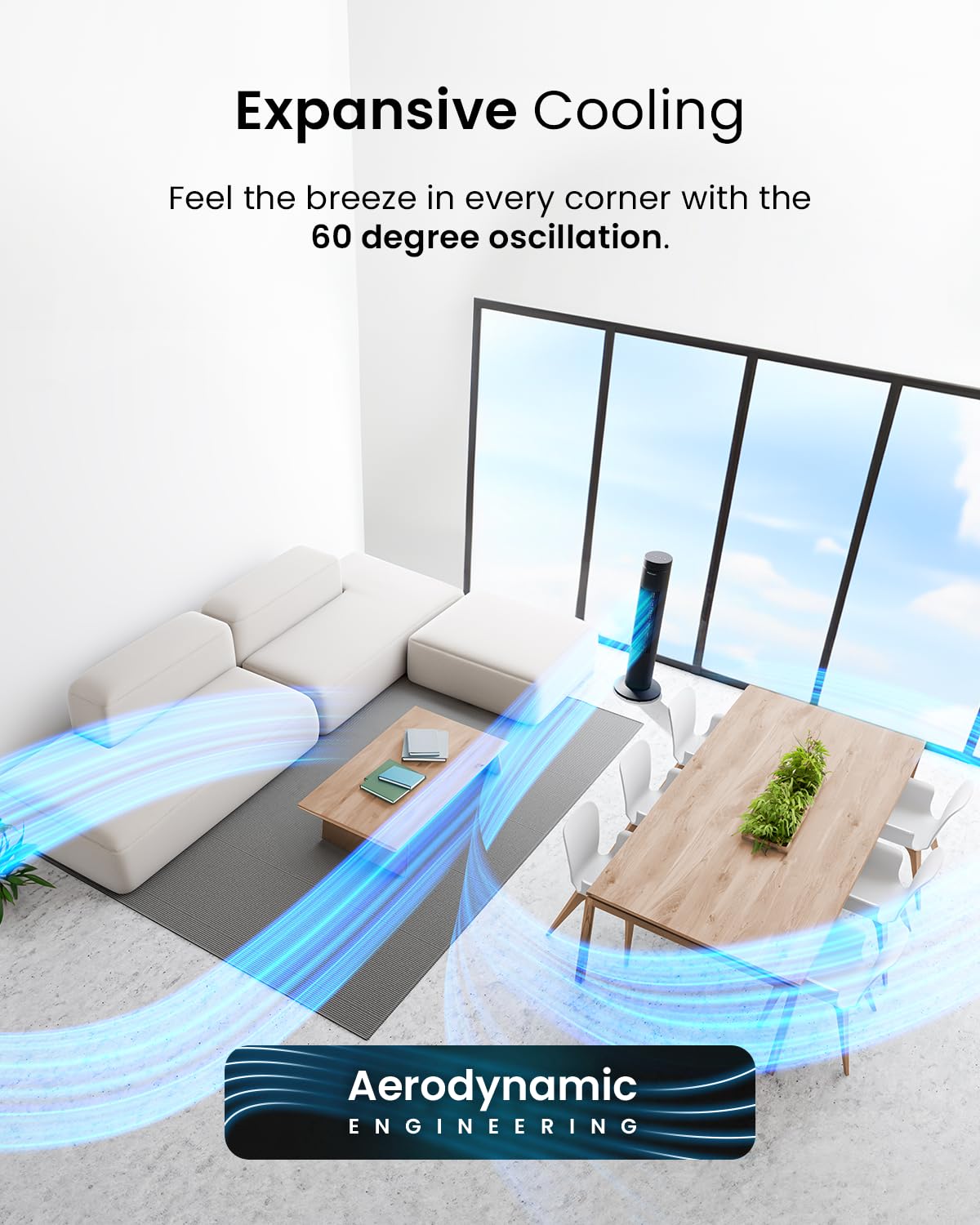 Pro Breeze Bladeless Tower Fan Quiet & Portable with Remote Control, 90° Oscillation, 15h Timer, 4 Modes, 3 Speeds - Powerful Electric 45W Motor Standing Air Circulator for Bedroom & Office