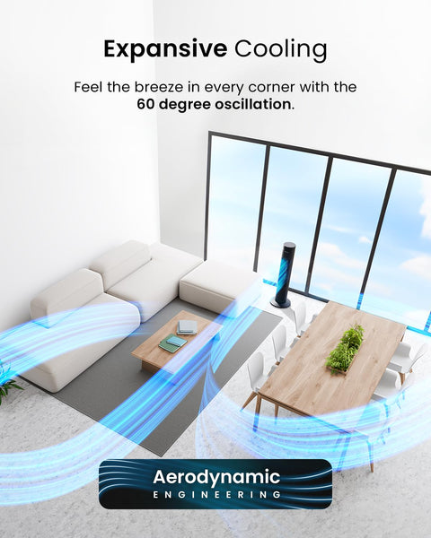 Pro Breeze Bladeless Tower Fan Quiet & Portable with Remote Control, 90° Oscillation, 15h Timer, 4 Modes, 3 Speeds - Powerful Electric 45W Motor Standing Air Circulator for Bedroom & Office