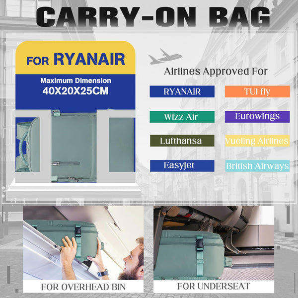 Cabin Bags 40x20x25 for Ryanair, Small Underseat Carry On Travel Backpack Casual Hand Luggage Flight Loptop Bags for Women Men Cabin Size Rucksack