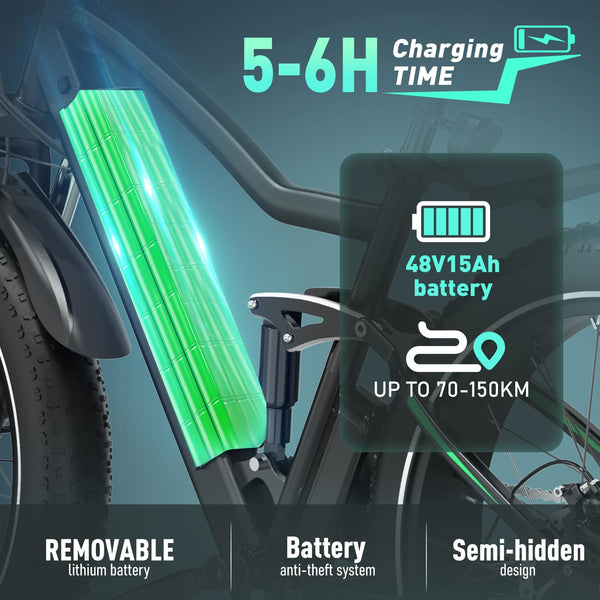 HITWAY 26" 4.0 Fat Tire Electric Bike,Electric Bicycle with 250Watt Moter 48V 15Ah Lithium Battery, 7 Speed Gear E Mountain Bike，range 70-150km