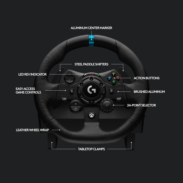 Logitech G G923 Racing Wheel and Pedals, TRUEFORCE up to 1000 Hz Force Feedback, Responsive Driving Design, Dual Clutch Launch Control, Genuine Leather Wheel Cover, for PS5, PS4, PC, Mac - Black
