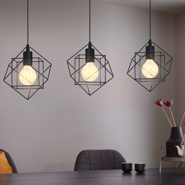 Eglo Straiton Black Steel Modern Geometric 3 Light Pendant