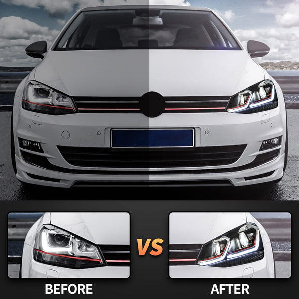 VLAND Headlights for GOLF 7 VII MK7 2012-2017 Front Lamps,with Sequential Indicator,Only Fit for Halogen Version (Sliver Stripe)