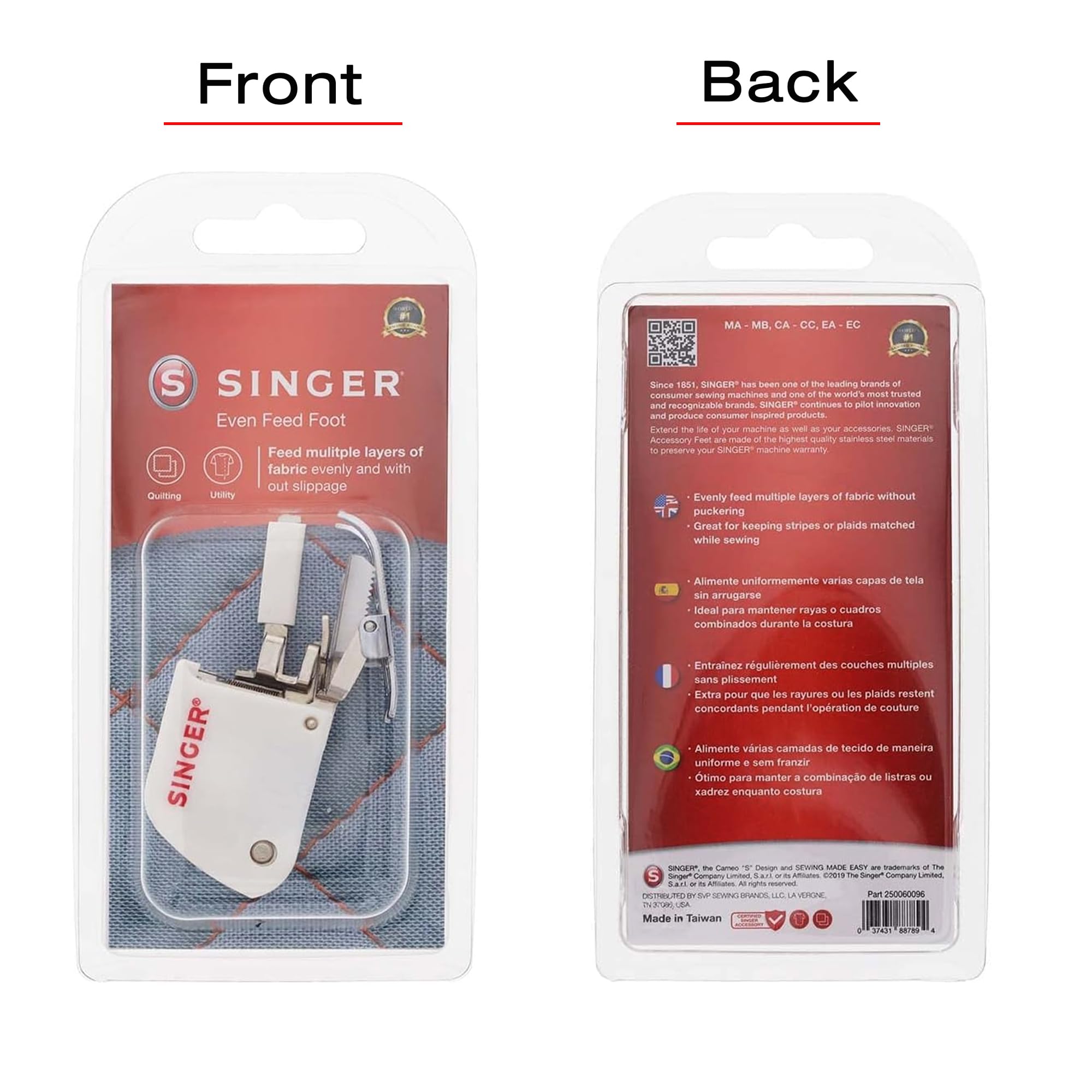 SINGER Even Feed Walking Presser Foot | Ideal for Quilting, Sewing Multiple Layers & Matching Patterns | Compatible with SINGER CA, CB, EA, MA, MB