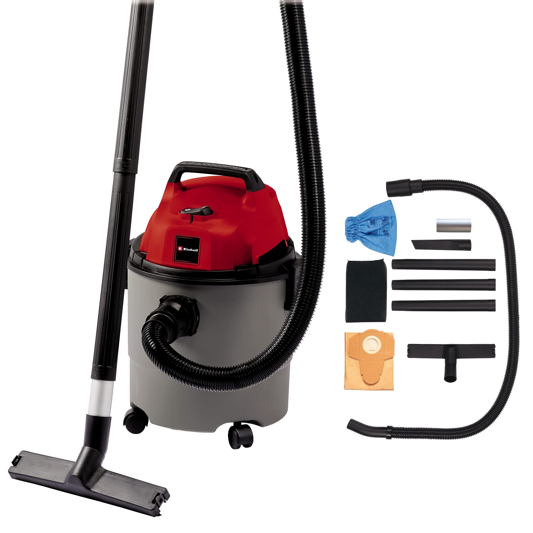 Einhell TC-VC 1815 wet & dry vaccum cleaner (1250 W, 180 mbar, robust 15-liter plastic tank, blow connection, 4 castors, accessories holder, incl.