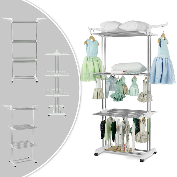 Innotic Clothes Drying Rack Foldable 4 Tier Clothes Airer Stainless Steel Portable Clothes Rail Laundry Dryer Hanger Rack with Wheels for Indoor