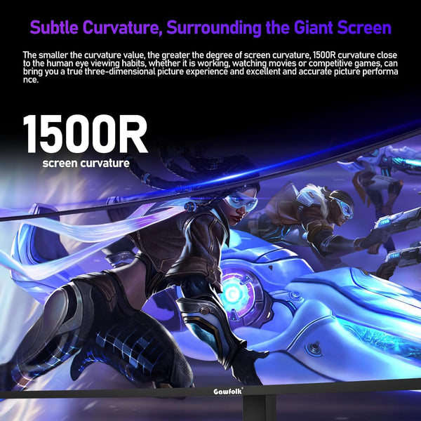 Gawfolk 34 Inch Ultrawide Curved 144Hz Gaming Computer Monitor 1500R PC Screen 21:9 UWQHD (3440x1440),Adaptive Sync,178° Viewing Angle,Display Port、HDMI 2.0, VESA75x75MM-Black