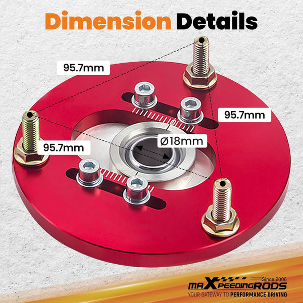 maXpeedingrods Front Camber Plates Coilovers for BMW E36 1991-1998 316i 318i 323i Top Mounts Red