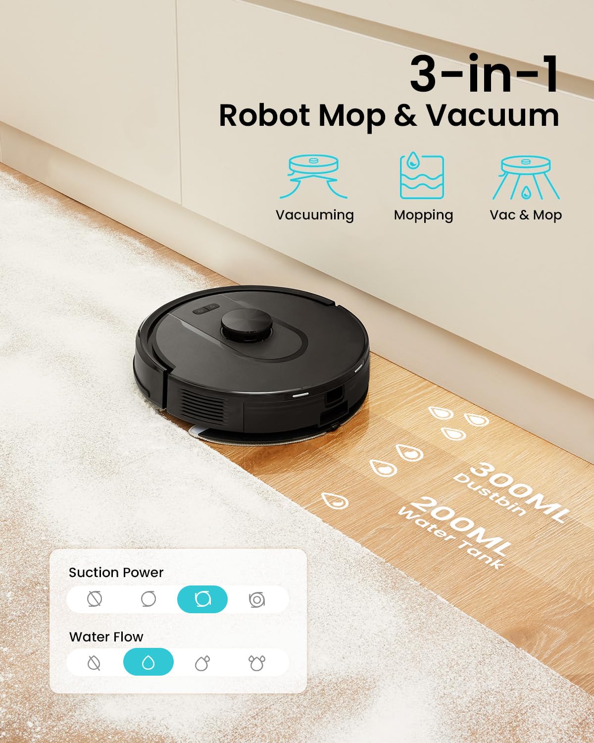 Vexilar Self-Emptying Robot Vacuum Cleaner with Mop, Laser Navigation, Up to 60 Days of Hands-Free Cleaning, 180 Mins Runtime, Strong 6000Pa Suction Robot Vacuum to Clean Floors, Carpets, and Pet Hair