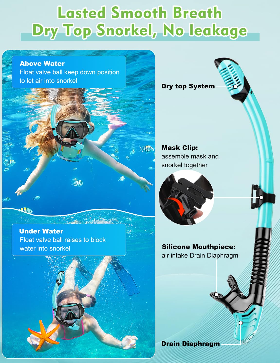 Hydomi Snorkel Set Adults 180° Panoramic Anti-Fog Snorkel Mask with Dry Top Valve, Leak-Proof Tempered Glass Diving Set for Swimming Snorkeling, Travel-Friendly Kit with Adjustable Straps
