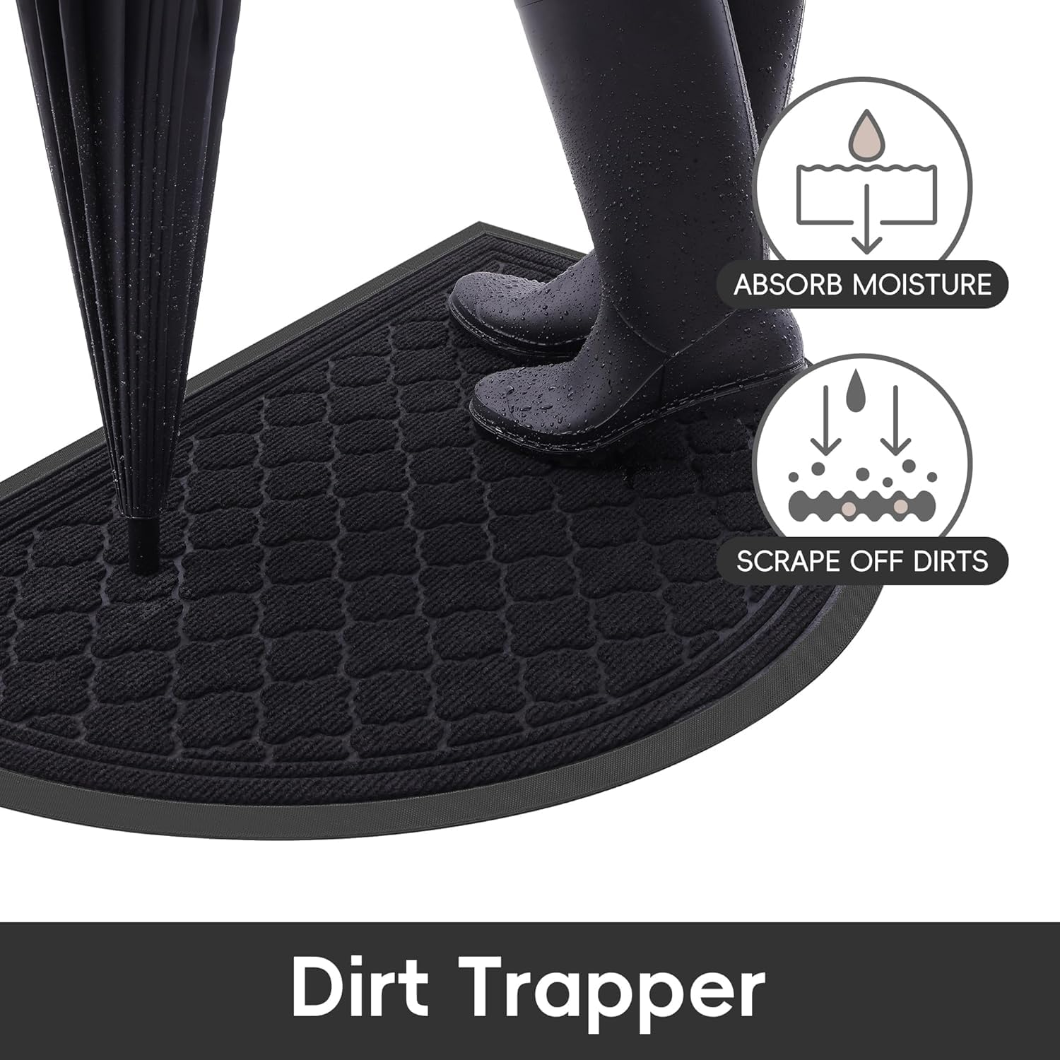 Homaxy Half Moon Door Mats Indoor, Non Slip Rubber Door Matts, Dirt Trapper Absorbent Doormat Outdoor, Washable Heavy Duty Floor Mat for Entrance,