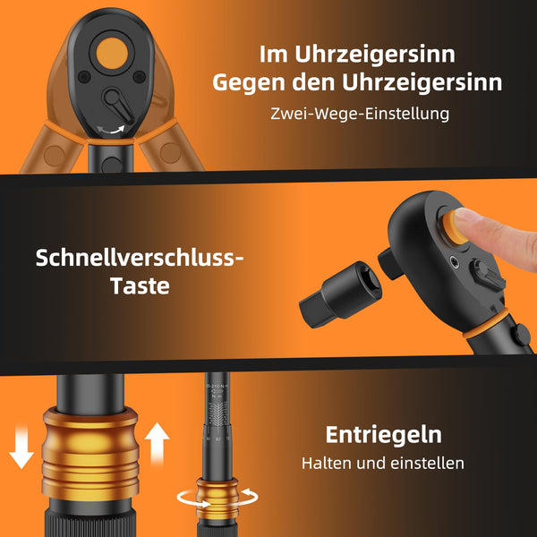 13PCS Bike Torque Wrench Set 3-25 Nm, Small Torque Wrench 1/4 Drive, Dual-Direction Adjustable 72 Teeth, ±3% Accuracy, with Extension Bar, Socket Bits (Hex & Torx), for Mountain Bike, Bicycle Repair