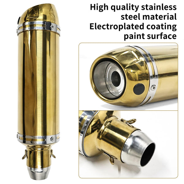 38mm 51mm Universal Motorcycle Golden Muffler Exhaust Stainless Steel Slip on Exhaust Pipe 1.5" 2" for Dirt Bike Street Bike Scooter ATV