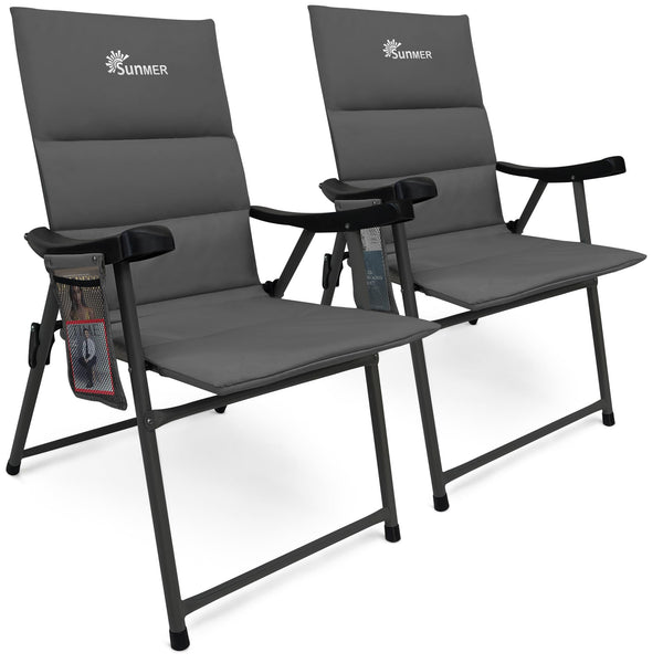 SUNMER Padded Garden Camping Chairs Foldable with Side Pocket, Holds up to 120kg, Lightweight 4kg per Chair, Outdoor Seat for Camping, Fishing, Relaxing - Black