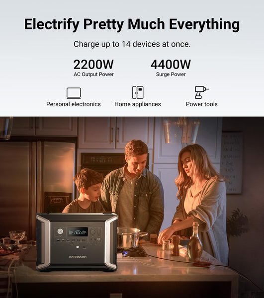 Dabbsson Portable Power Station DBS2300, 2330Wh EV Semi-solid State LiFePO4 Home Battery Backup, Max 16660Wh, 2200W AC Outlets, Solar Generator for Camping, Home Backup, Emergency, RV