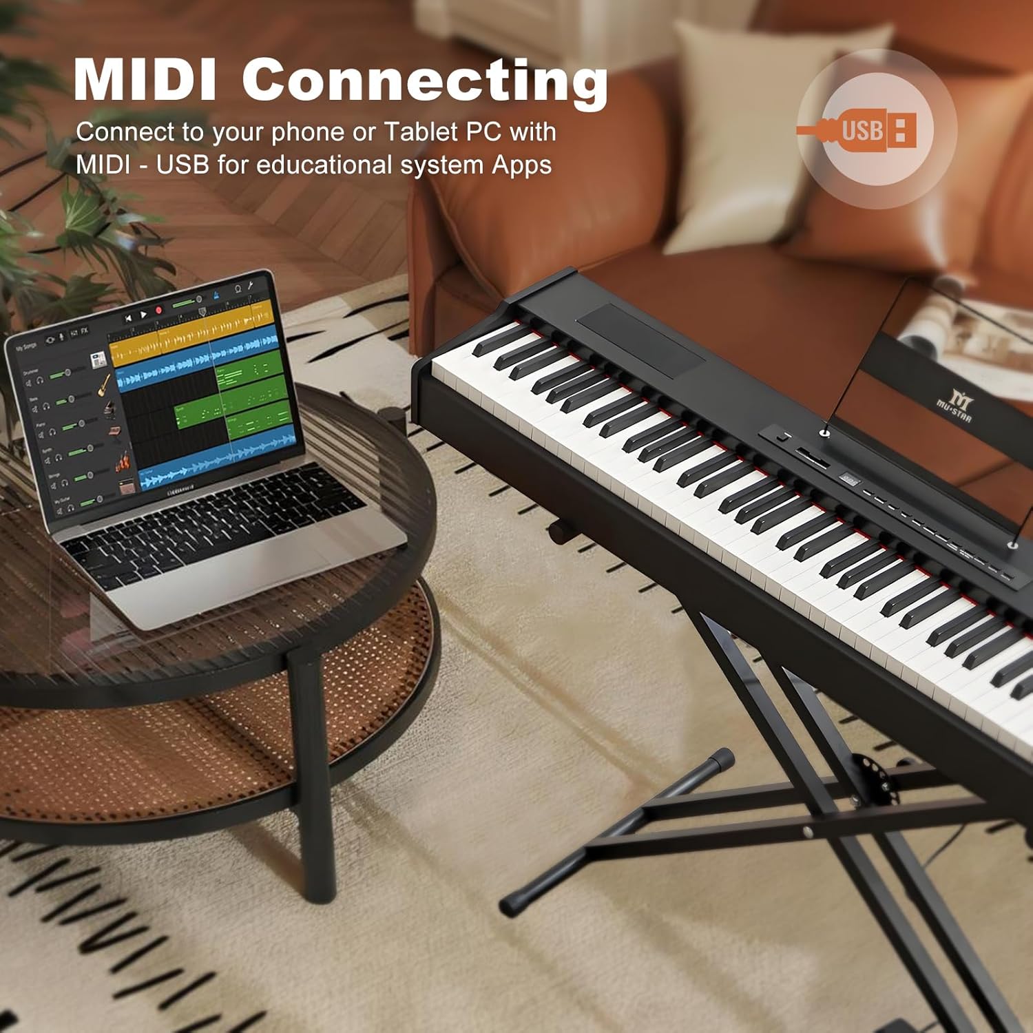 MUSTAR Digital Piano 88 Weighted Keys Hammer Action, Full Size 88 Key Piano Keyboard Weighted, Electric Keyboard Piano with Bluetooth Connection, Portable Case, Sustain Pedal, White