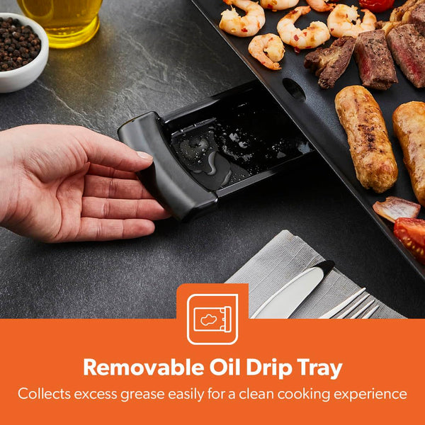 GEEPAS Teppanyaki Grill – Smokeless, Non-Stick, Adjustable Temperature - Easy-To-Clean, Removable Grease Tray, detachable cord – Indoor BBQ, Large Cooking Surface for Pancakes, Barbecue, Eggs and More