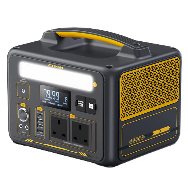 VTOMAN Jump 600X Portable Power Station 600W - 299Wh Solar Generator LiFePO4 Battery Power Station with 600W Pure Sine Wave (Surge 1200W) AC Outlet, PD 60W USB-C, 3x Regulated 12V/10A DC for Camping