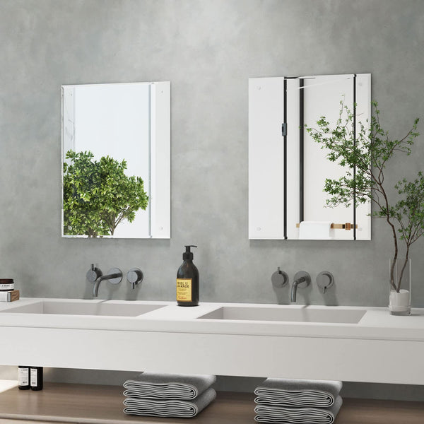 Dripex 60 x 45cm Frameless Rectangle Mirror, Wall Mounted Bathroom Mirror with Bevelled Edge & Pre-Drilled Holes, Horizontal or Vertical Hanging for