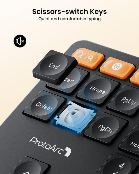 ProtoArc Wireless Numeric Keypad, EK04 N Ergonomic Bluetooth Number Pad with Wrist Rest, Connect up to 2 Devices, Rechargeable, for Windows, Mac OS