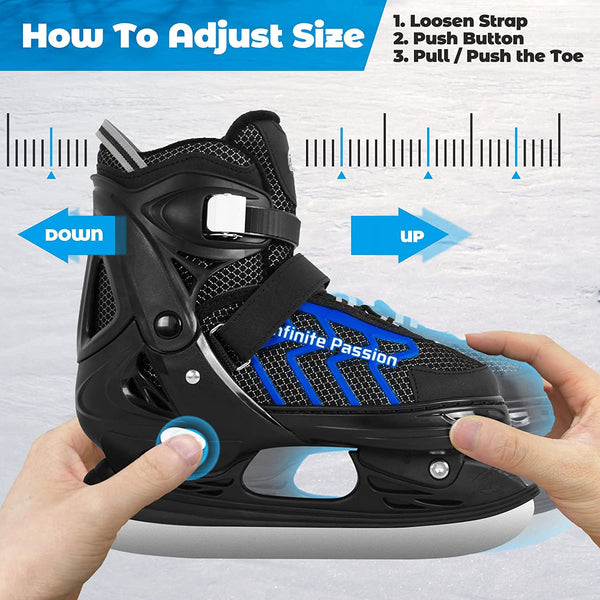 Nattork Adjustable Kids Ice Skate for Boys Girls Adult, Soft Padding and Reinforced Ankle Support Ice Hockey Skates