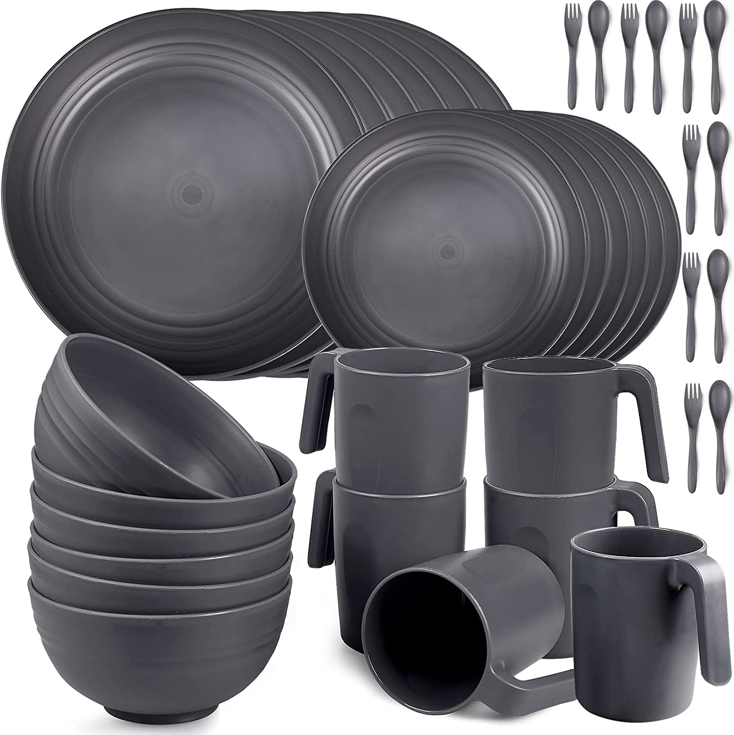 36pcs Unbreakable Dinnerware Sets for 6 People, Camping Plates and Bowls Set, Plastic Picnic Dinner Sets, Lightweight BBQ Serving Plates, Bowls,