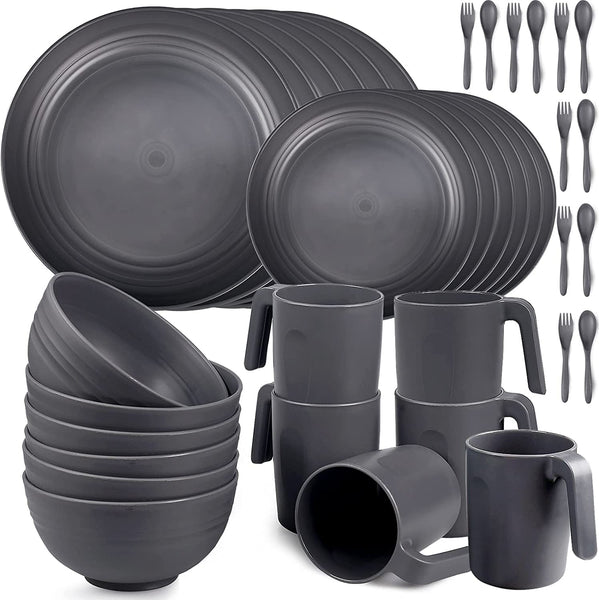 36pcs Unbreakable Dinnerware Sets for 6 People, Camping Plates and Bowls Set, Plastic Picnic Dinner Sets, Lightweight BBQ Serving Plates, Bowls,