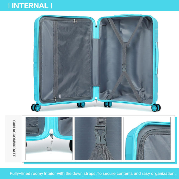 Kono Luggage Sets of 2 Piece Lightweight Polypropylene Hard Shell Suitcase with TSA Lock Spinner Wheels Travel Carry On Hand Cabin Luggage with Beauty Case (Set of 2, Black)