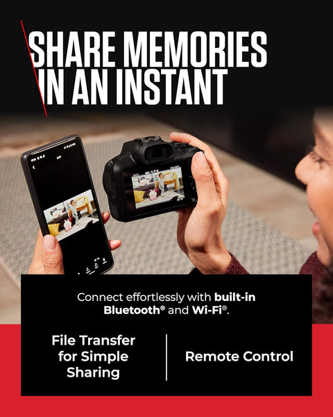 Canon EOS R100 - Compact Mirrorless Digital Camera - 24.1 MP, 4K Resolution - Dual Pixel CMOS AF, DIGIC 8 Processor - 6.5 FPS Continuous Shooting - Face & Eye Detection, Bluetooth, Wi-Fi, GPS