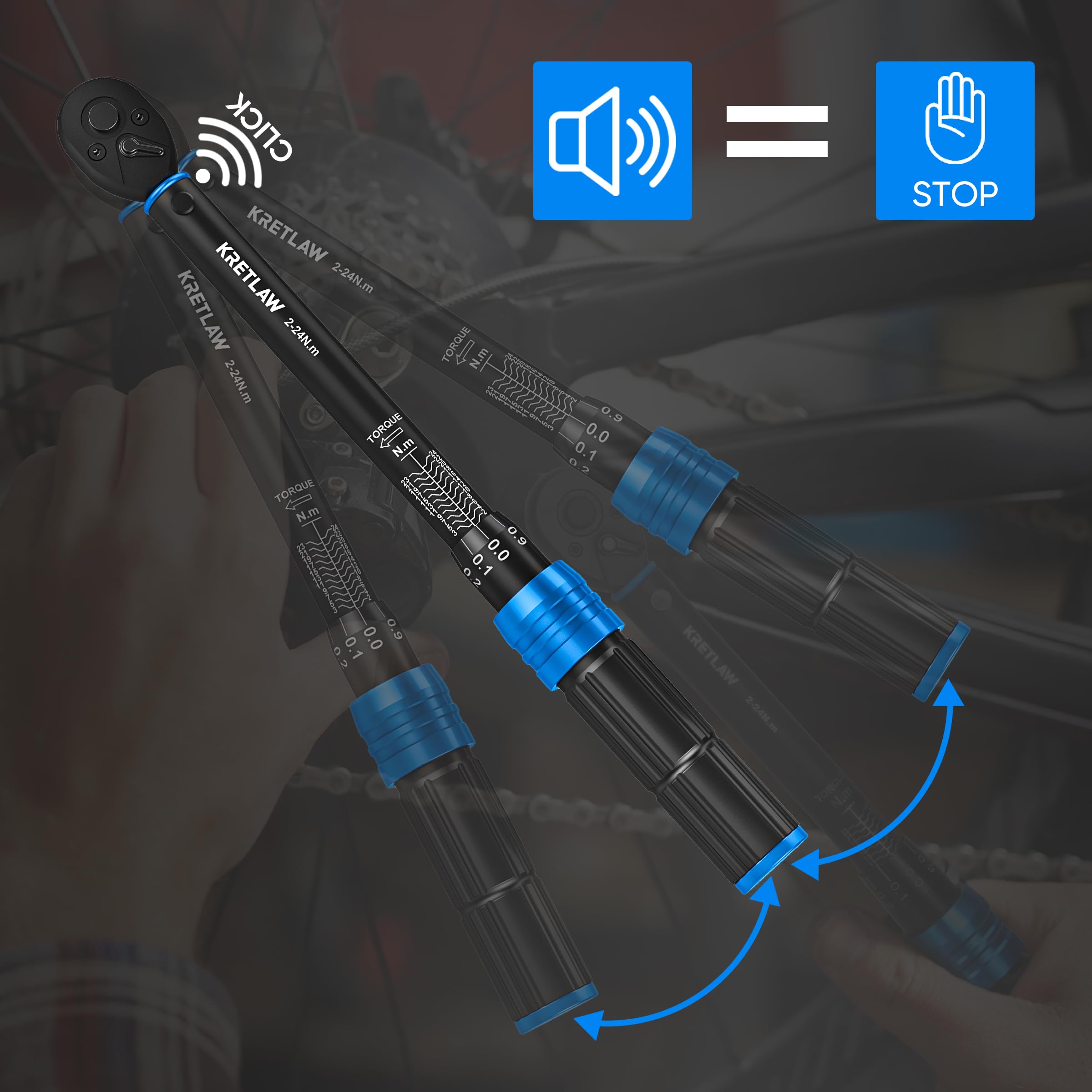 KRETLAW 3/8" Torque Wrench Set 30PCs, 5-60 Nm Drive Click Torque Wrench (72 Teeth ±3% Accuracy) with Extensions, Sockets, Adapter for Bike and Motorcycle Car Truck Maintenance