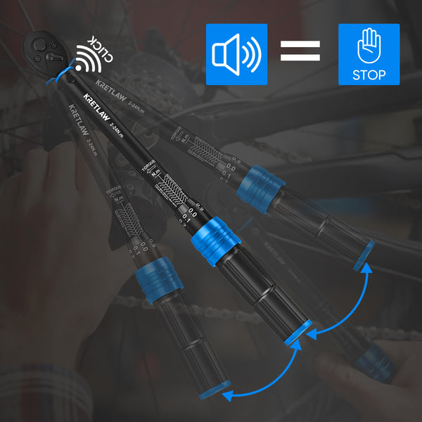 KRETLAW 3/8" Torque Wrench Set 30PCs, 5-60 Nm Drive Click Torque Wrench (72 Teeth ±3% Accuracy) with Extensions, Sockets, Adapter for Bike and Motorcycle Car Truck Maintenance