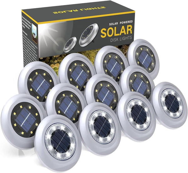 Solar Lights Outdoor Garden,600mAh Solar Ground Lights, 8 LED Solar Disk Lights for Garden Lawn Pathway Yard Landscape Walkway（8 Pack Bright White） ﻿