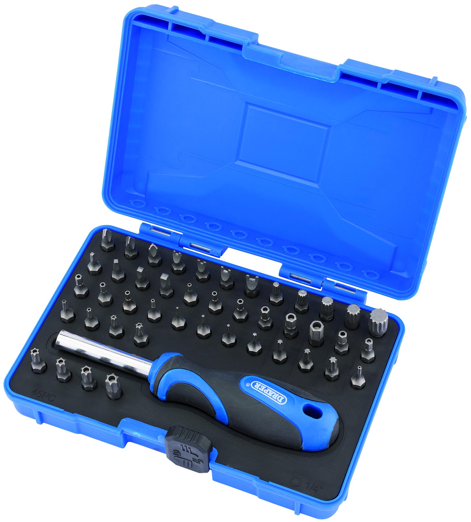 Draper 45 Piece Security Screwdriver Set | Magnetic Precision Driver Kit | 25mm 1/4" Bits | Soft Grip Hand Tools Set | Heavy- Duty Storage Case | 82399