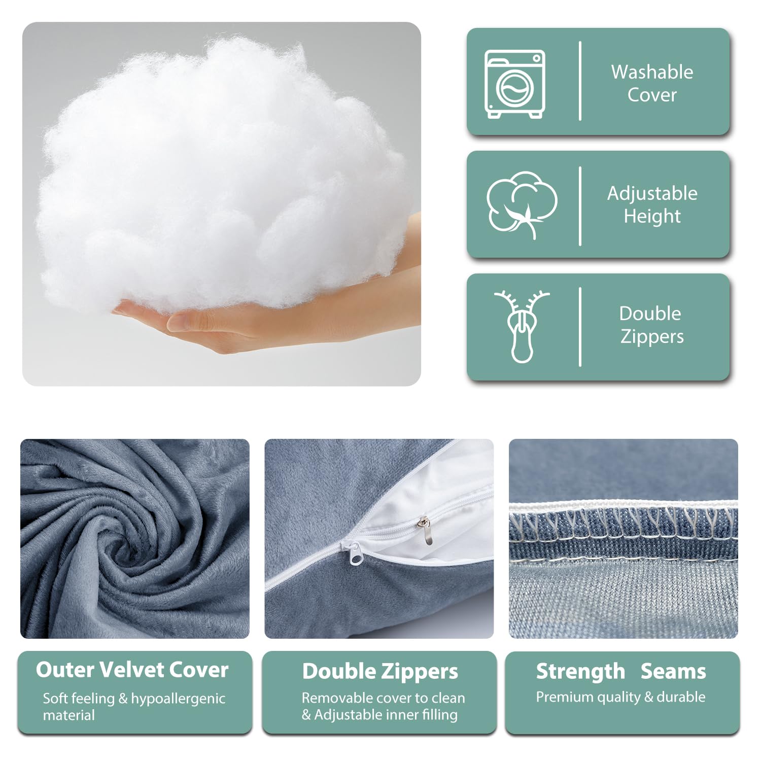 Chilling Home Pregnancy Pillows for Sleeping,U Shaped Maternity Pillow Pillow,55 inch Full Body Pillow Long Pillows for Sleeping, Maternity&Body Pillows for adults with Cover Velvet,Light Black