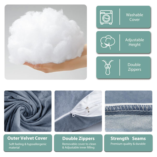 Chilling Home Pregnancy Pillows for Sleeping,U Shaped Maternity Pillow Pillow,55 inch Full Body Pillow Long Pillows for Sleeping, Maternity&Body Pillows for adults with Cover Velvet,Light Black