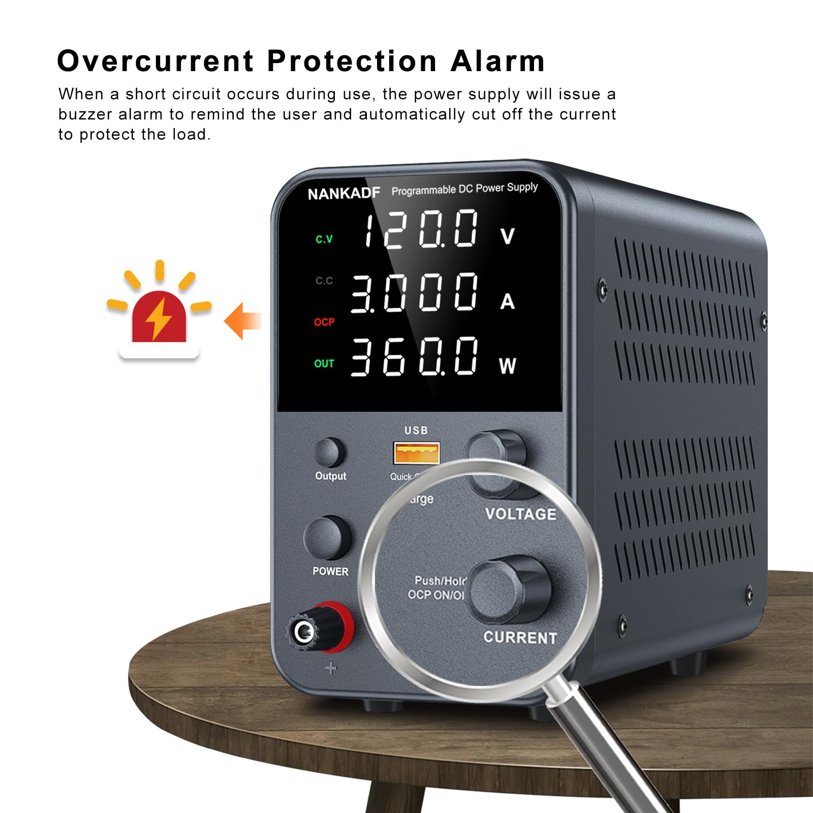 DC power supply (0-30V,0-10A) adjustable, switching power supplies, mini high precision 4-digit display with USB fast charging interface, variable lab bench power supply, output button/encoder knob