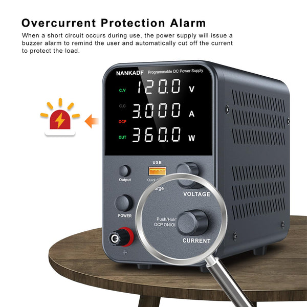 DC power supply (0-30V,0-10A) adjustable, switching power supplies, mini high precision 4-digit display with USB fast charging interface, variable lab bench power supply, output button/encoder knob