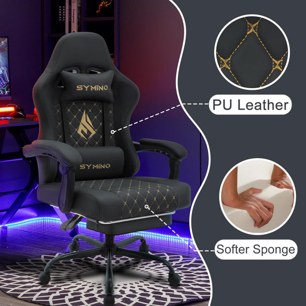 Symino Gaming Chair with Footrest, Computer Ergonomic Video Game Chair, Adjustable Swivel Task Chair with Lumbar Support, PC Chair, Office Chair PU Leather, Grey&White
