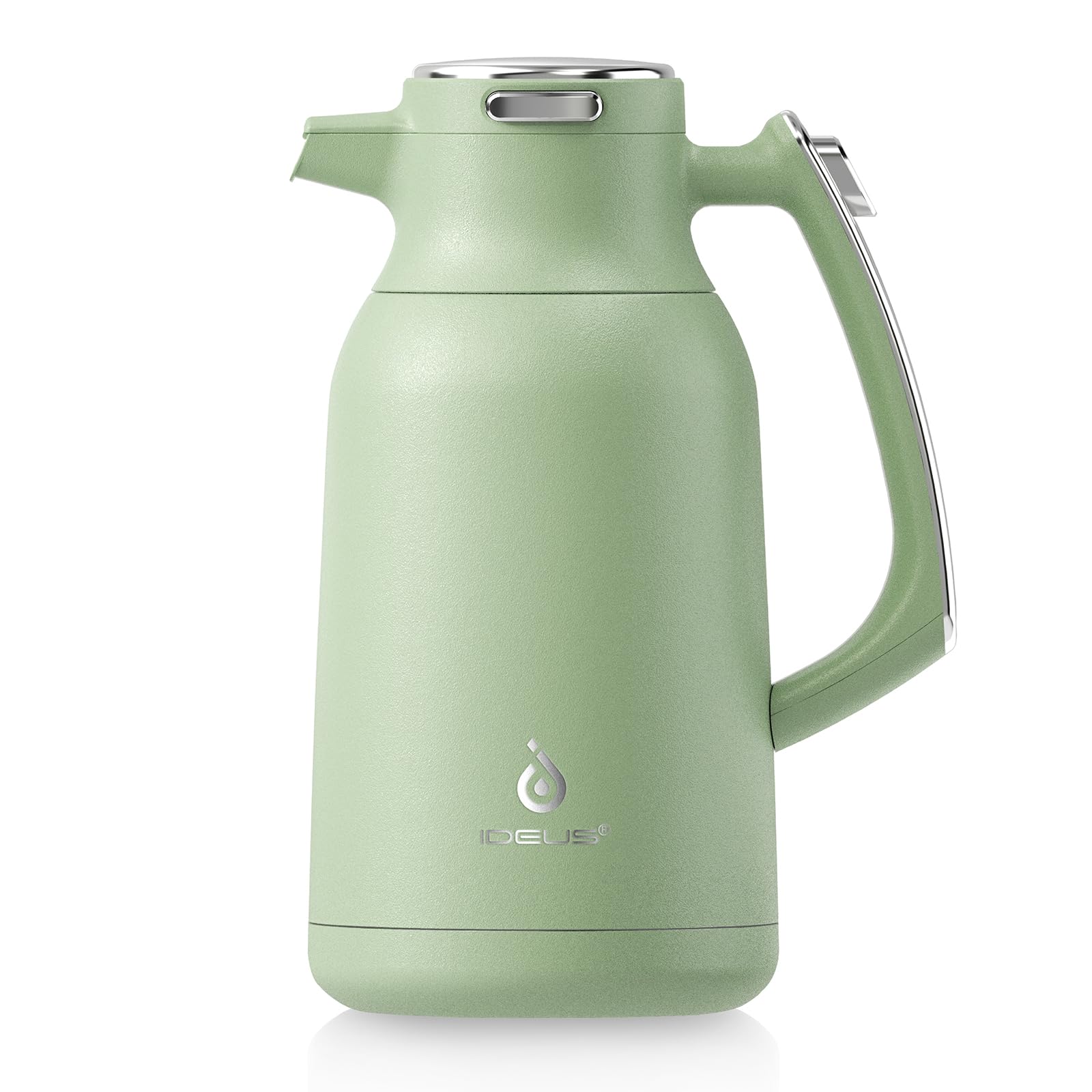 IDEUS Vacuum Insulated Coffee Carafe, 68 oz (2 Liters) Stainless Steel Milk Jug Thermal Tea Pot Hot & Cold Water Beverage Dispenser (Avocado Green)