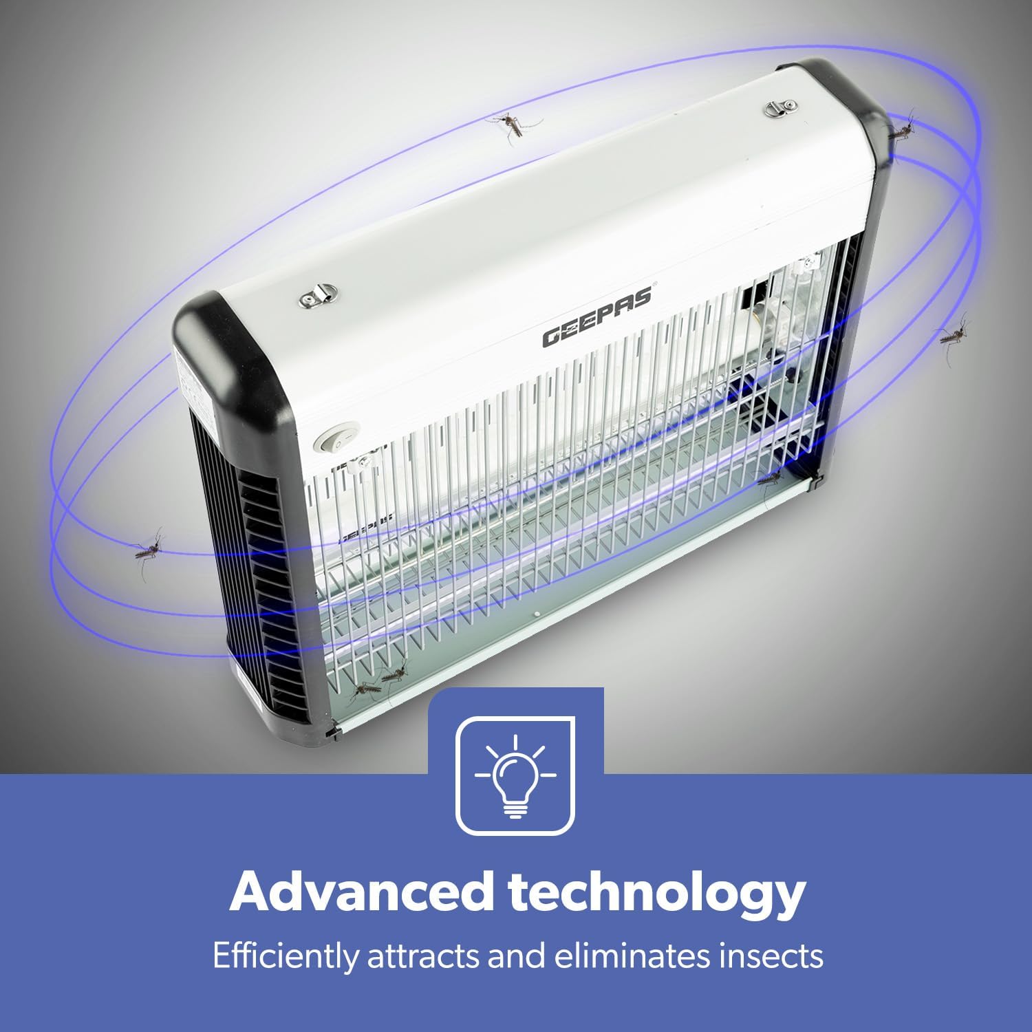 Geepas Electric Fly Killer & Bug Zapper | Powerful UV Light Indoor Insect Trap for Flies, Mosquitoes, Wasps | 50M² Coverage | Odourless & Low Noise | Plug-in Eco-Friendly Pest Control 20W