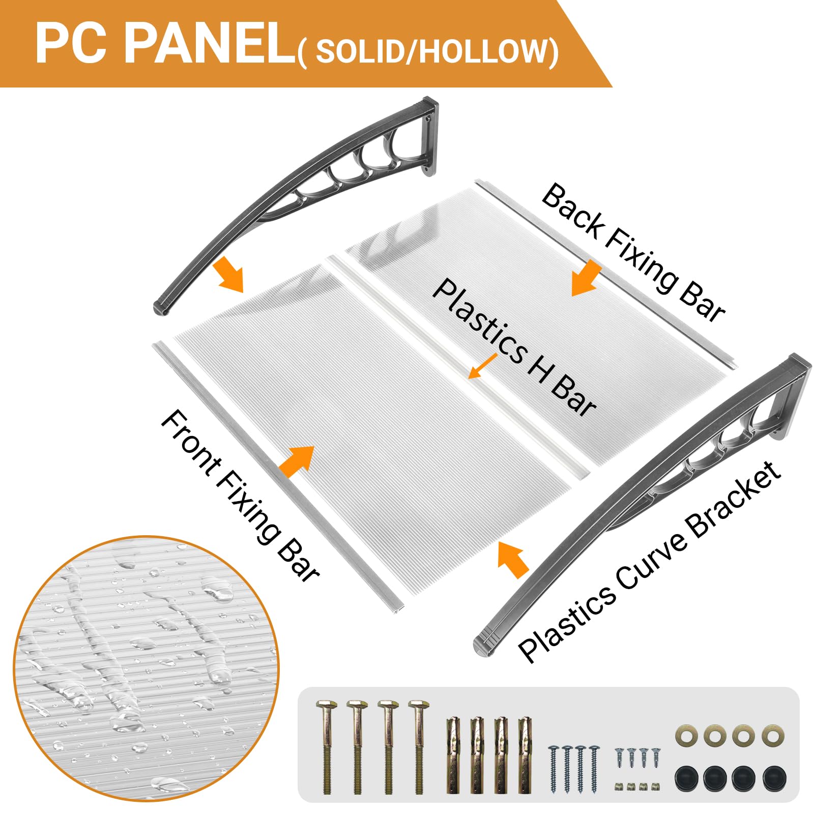 Outopee Door Canopy Awning, 120 x 80 cm Window Garden Front Door Canopy for Outdoor Shelter, Window Porch Shade, Patio Roof Cover, Black