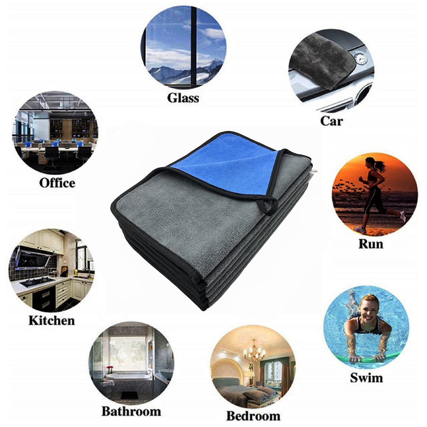 VAIYNWOM Set of 6 Car Cleaning Microfibre Cloths, Absorbent Microfibre Towel Polishing Cloth Gentle on Paint, Lint-Free for Household and Cleaning Car Motorcycle, 30x40cm (Yellow & Gray)