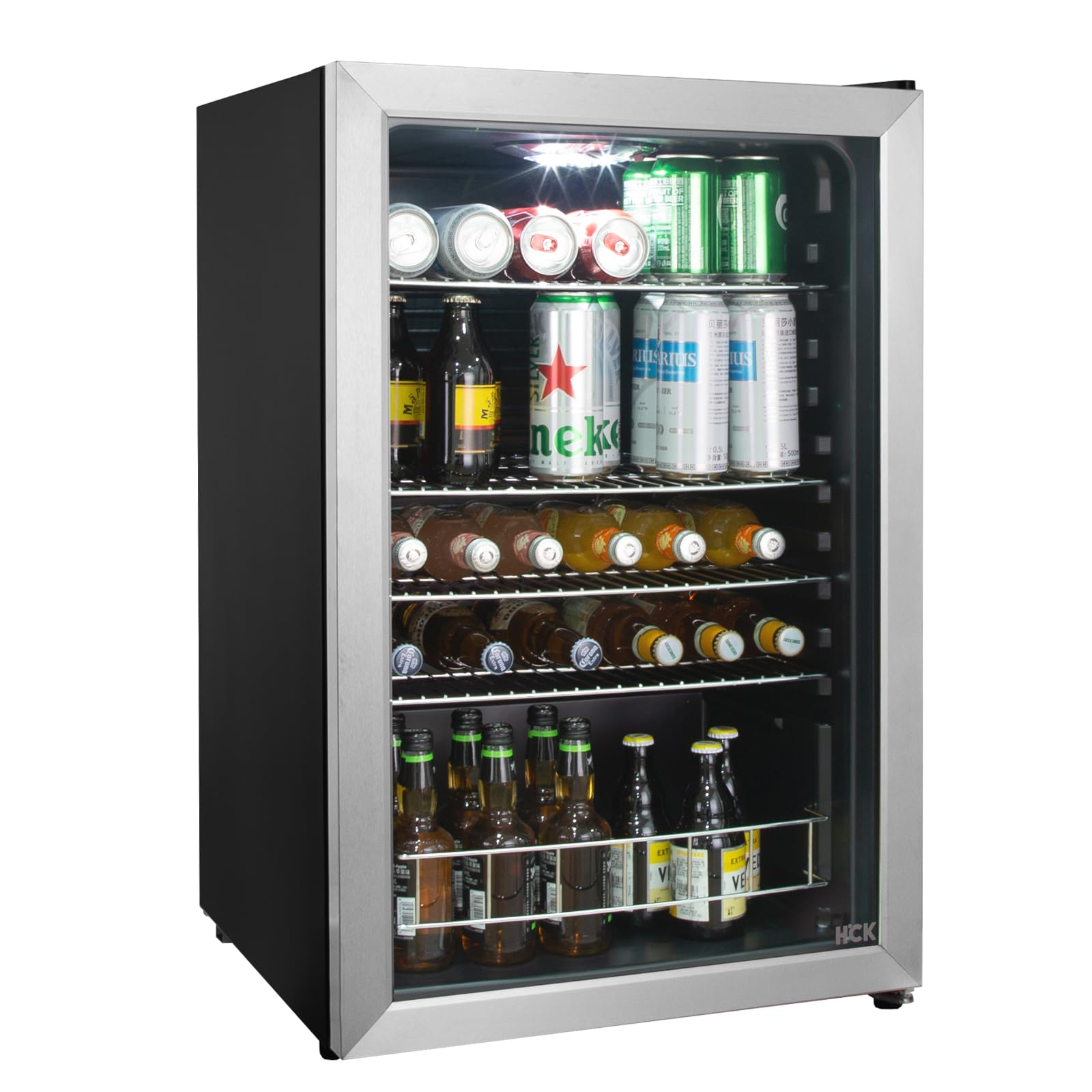 HCK 48L Mini Fridge with Glass Door, 0-15°C Cooling Zone and 2 Shelves, Compact Beverage Refrigerator Cooler for Bar and Living Room