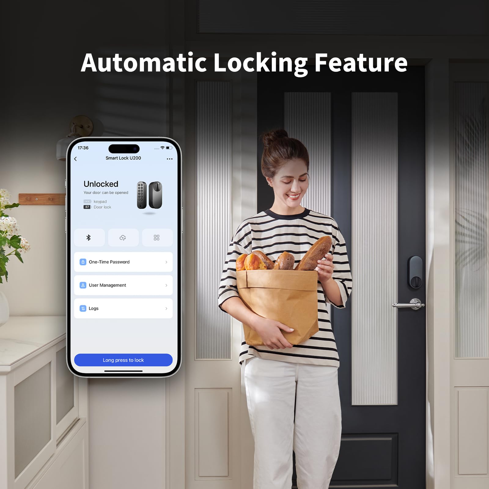 Aqara Smart Lock U200 (Fingerprint Keypad Included), Matter Over Thread, Smart Door Lock with Apple Home Key and Rechargeable Battery, Supports Apple, Google Home, Alexa and SmartThings, Silver