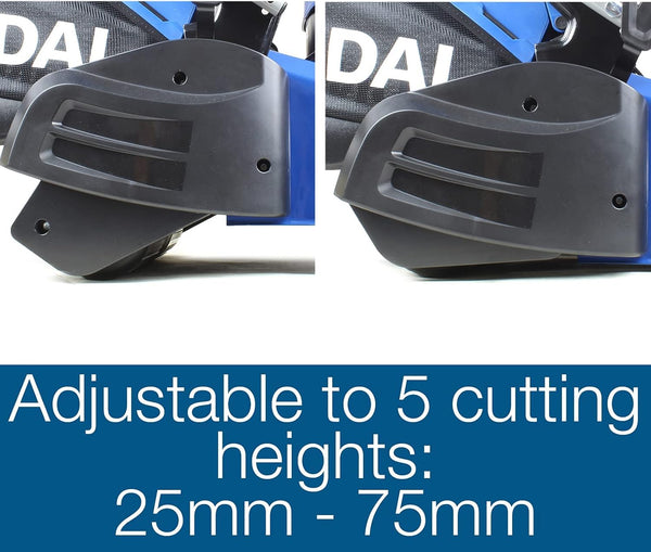 Hyundai 19" 48cm / 480mm Self Propelled Electric Start 139cc Petrol Roller Lawnmower, 5 Cutting Heights, 70l Grass Bag, Foldable Handles, 3 Year Warranty