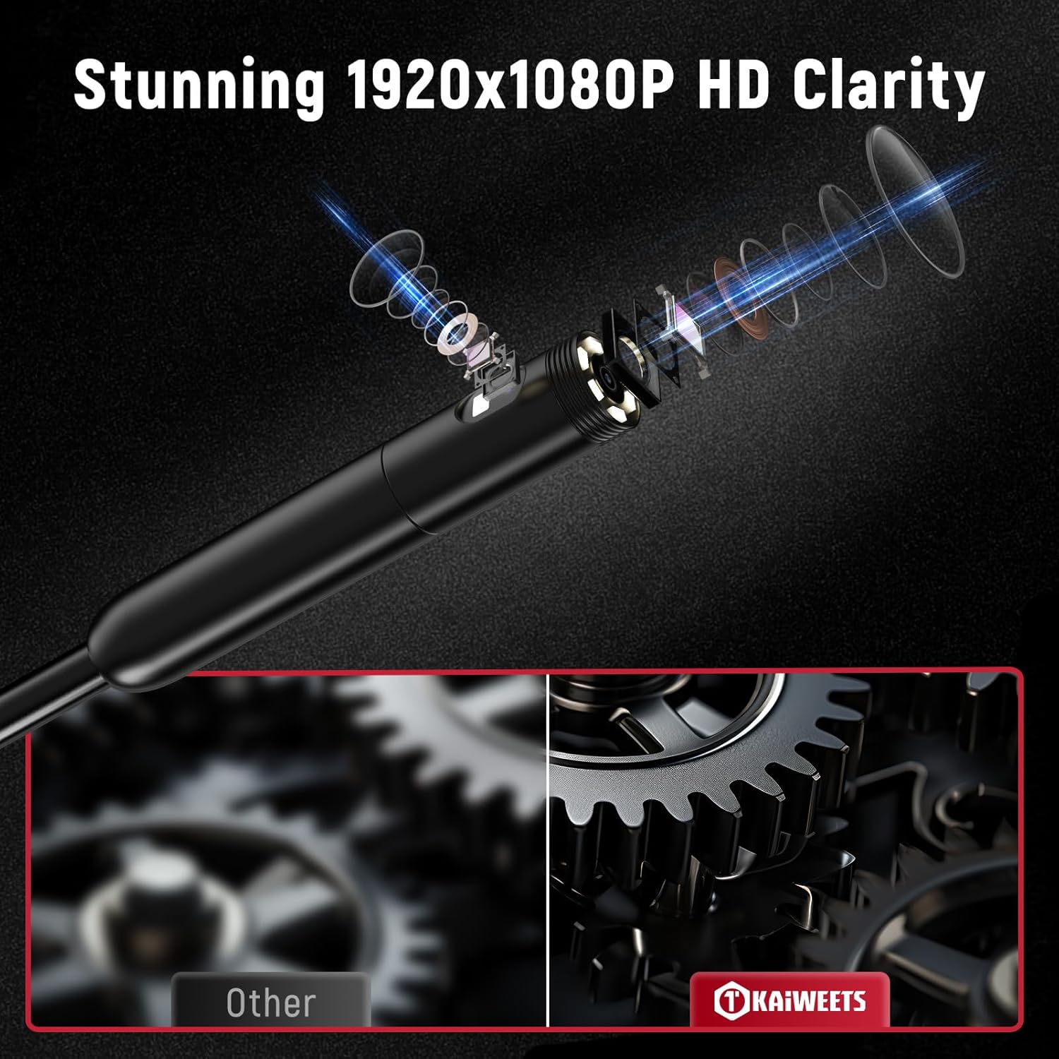 Endoscope Endoscope Camera Dual Lens, KAIWEETS 1920P 5" IPS Split-Screen Display Inspection Cameras with Light, 6.9mm IP67 Waterproof Borescope, 16.5FT Detachable Semi-Rigid Cable, Gadgets for Men