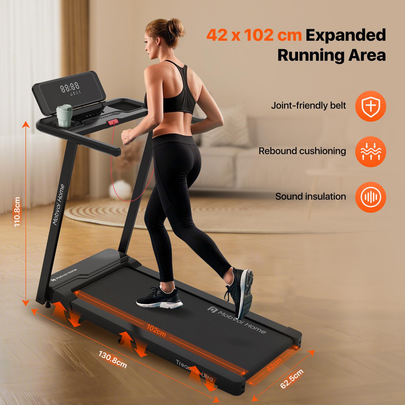 Mobvoi Home Smart AI Treadmill Ultra 6% Incline 3 in 1 Walking Pad Treadmills for Home Office TicSports APP 2.5HP Running Treadmill Handrail Holder for Cup Phone Laptop Speaker 12KMH 120KG