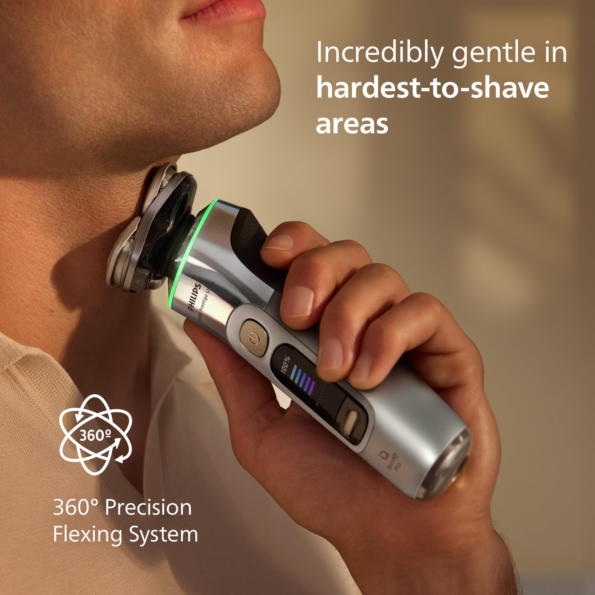 Philips Shaver i9000 Prestige Ultra, Wet & Dry Electric Shaver, Chrome, Skin IQ Pro Technology, Triple Lift & Cut System, 360 Rotating NanoTech Precision Blades, 5 Shaving Modes, Model XP9404/31