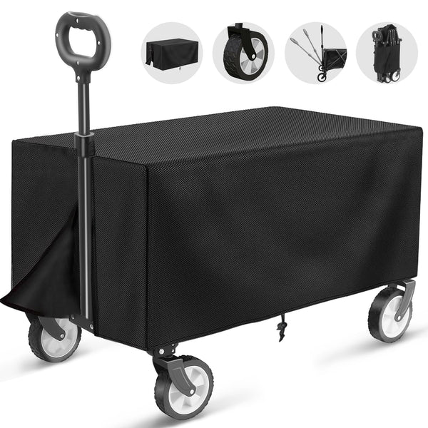 HOFTME Foldable Cart on Wheels, 220LBS/100kg Large Capacity, Folding Garden Trolley, Black