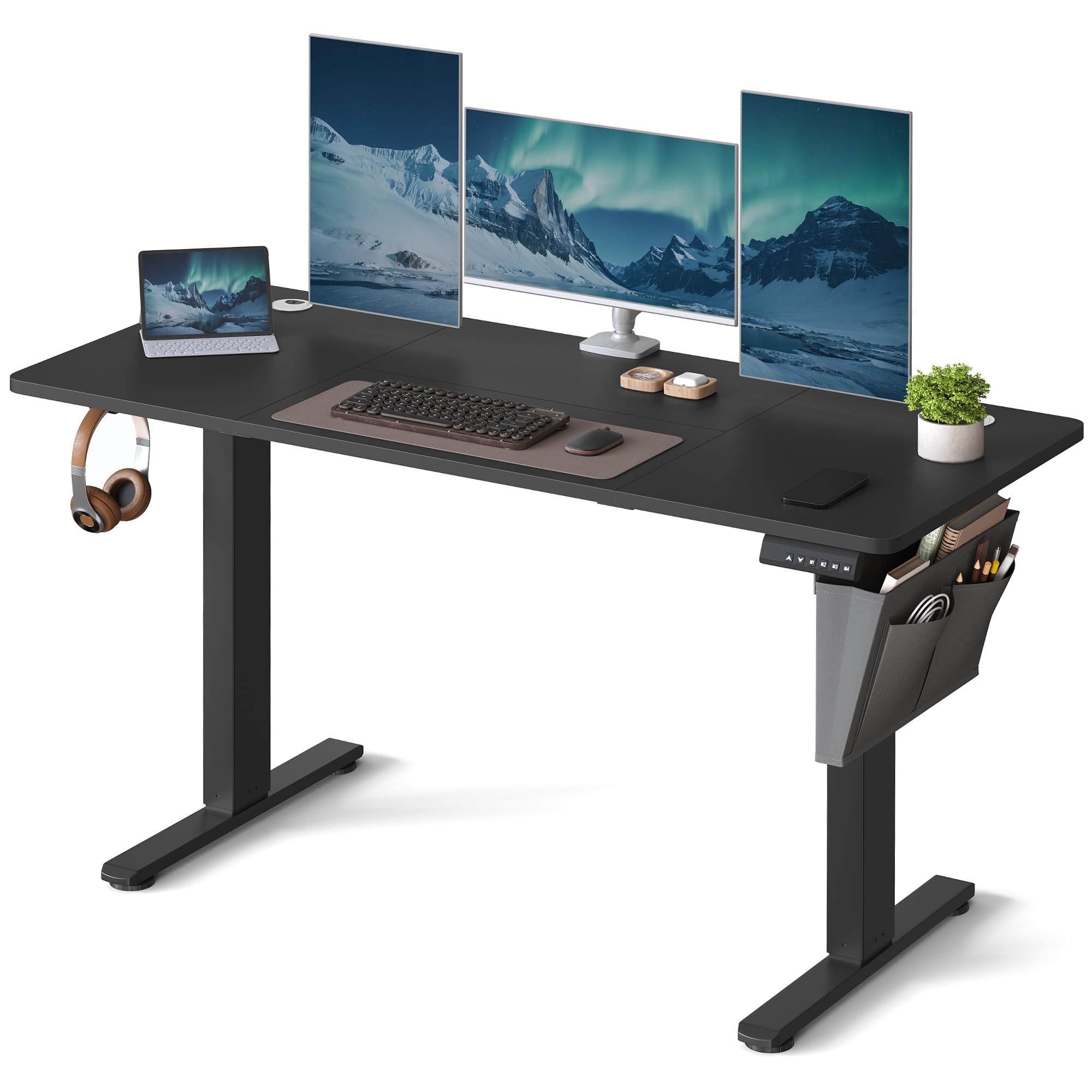 VASAGLE Electric Standing Desk, Height Adjustable Desk, 60 x 140 x (72-120) cm, 4 Memory Heights, Storage Pocket, for Home Office, Study, Rustic Brown and Ink Black LSD134K02